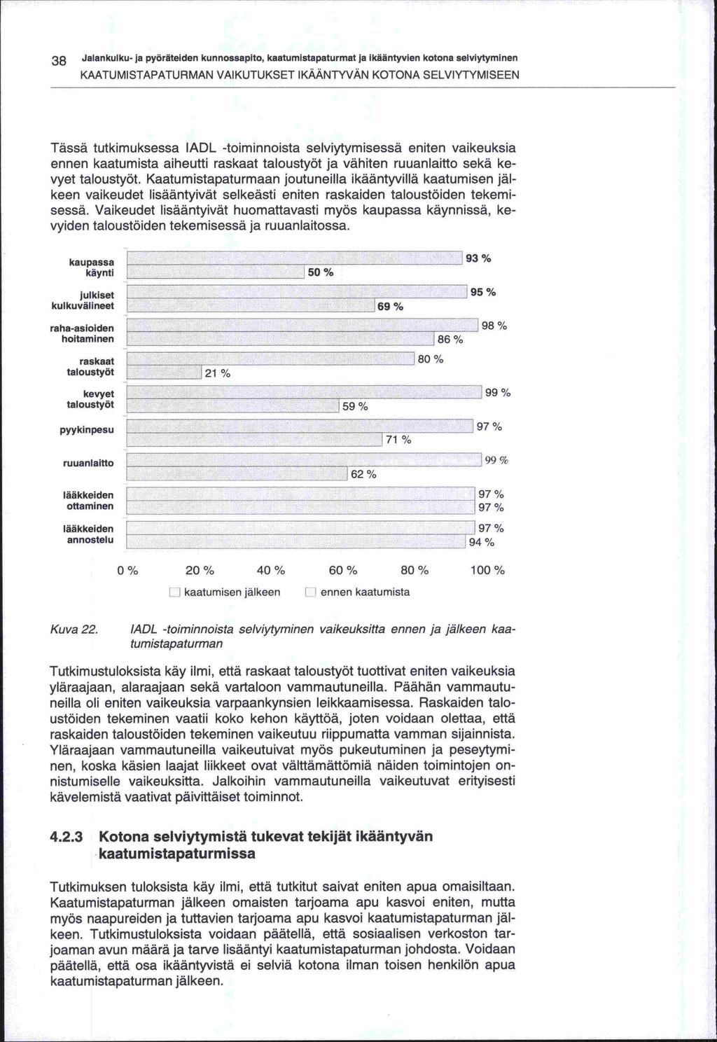 38 Jalankulku- ja pyöräteiden kunnossapito, kaatumistapaturmat ja ikääntyvien kotona selviytyminen KAATUMISTAPATURMAN VAIKUTUKSET IKAANTYVÄN KOTONA SELVIYTYMISEEN Tässä tutkimuksessa IADL