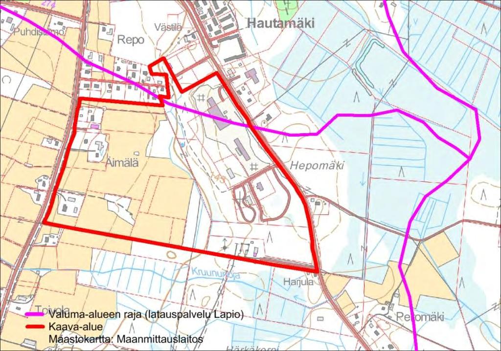 5.2.1 Hulevesien hallinta Kaava-alueella valuma-alue jakautuu kahteen osaan. Pääasiallinen veden kulkusuunta on lännen suuntaan. Maasto laskee metsäselänteeltä kohti jokilaaksoa ja Karvianjokea.