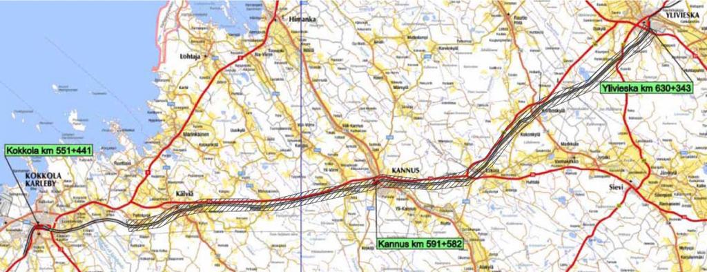 2 Joukkoliikenne Suunnittelualuetta halkoo idästä länteen Kälviän kirkonkylän kautta kulkeva kaksiraiteinen rautatie, joka kuuluu Oulu Seinäjoki rataosaan.