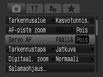 Servo AF -toiminnolla kuvaaminen Käytettävissä olevat kuvaustilat s.