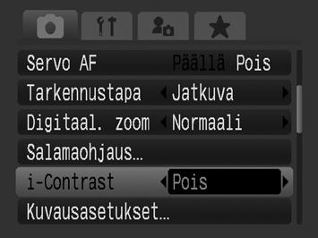 138 Kuvaus kirkastamalla tummat kohdat (i-contrast) Käytettävissä olevat kuvaustilat s.