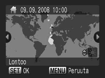 218 3 Valitse alue kotialueeksi. 1. Valitse kotimaan aikavyöhyke - tai -painikkeella. 2. Paina -painiketta.