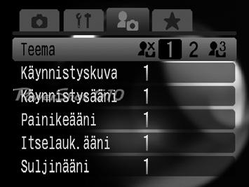 Minun kamerani -asetusten muuttaminen 1 Valitse valikkovaihtoehto. 1. Paina MENU-painiketta. 2. Valitse - tai -painikkeella -valikko. 3. Valitse valikkovaihtoehto - tai -painikkeella.