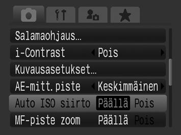 88 Kameran tärinän vähentäminen kuvattaessa (Auto ISO siirto) Käytettävissä olevat kuvaustilat s.