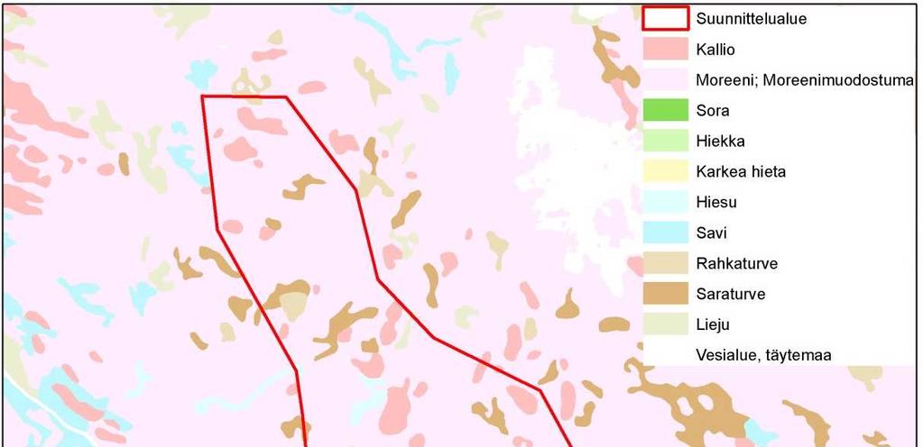 7.4 Nykytila Suunnittelualueen topografia on vaihtelevaa ja maaperän korkeus vaihtelee +10 +45 välillä. Alueen maaperä muodostuu pääasiassa moreenista, jota peittää ohut kangashumuskerros.