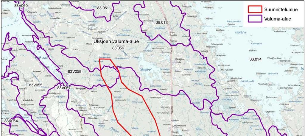 9.4 Nykytila Suunnitellut tuulivoimalat sijaitsevat Pohjajoen valuma-alueella (36.012) sekä luoteessa pieneltä osin alueella nro 83.058 (välialue).