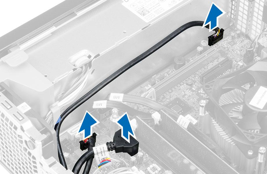 I/O-paneelin irrottaminen 1. Noudata Ennen kuin avaat tietokoneen kannen -kohdan ohjeita. 2. Irrota seuraavat: a) kansi b) etukehys c) optinen asema d) asemakehikko 3.