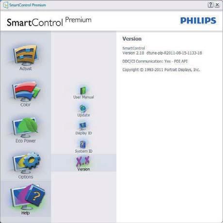 SmartControl Premium - Näyttää valittuna About (Tietoja tuotteesta) -näytön Valitse Select Preset (Esiasetus) - Sisältää esiasetukset hierarkkisessa järjestyksessä välitöntä käyttöä varten.