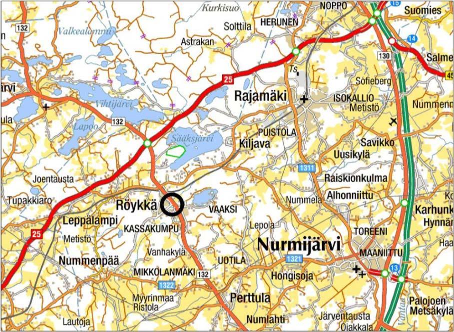 2 Nykytila-analyysi 2.1 Kohdealue Röykkä sijaitsee Nurmijärven pohjoisosassa. Röykän taajama on rakentunut taajamaa halkovan Lopentien (mt 132) molemmin puolin.