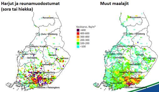 Säteilyturvakeskuksen määrittämillä alueilla, joissa kansallisen