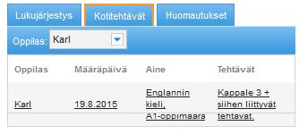 Lukujärjestyslinkkiän. Lukujärjestystä on mahdollista tarkastella viikottain.