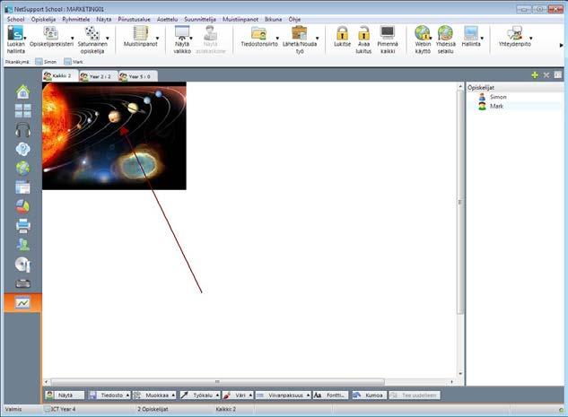 Vuorovaikutteinen piirustusalue Ohjaaja saa käyttöönsä vuorovaikutteisen piirustusalueen, jossa hän voi käyttää korostuksia ja näyttää tulokset valituille opiskelijoille NetSupport School-ohjelmiston