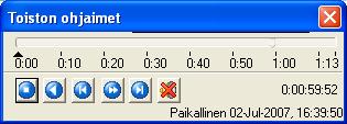 Toistoikkuna: ohjauspaneeli Kun toistotiedostoa katsellaan koko näytön kokoisena, esiin tulee ohjauspaneeli, joka sisältää ohjaustoiminnot tallennetun tiedon toistoa varten.