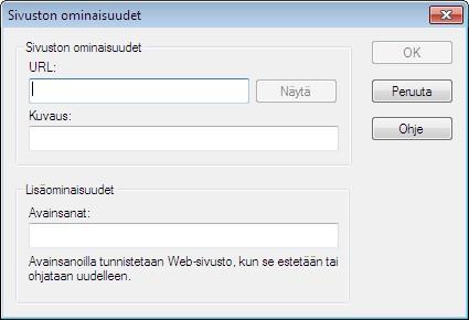 URL-osoitteen lisääminen hyväksyttyjen tai rajoitettujen luetteloon 1. Voit lisätä URL-osoitteen hyväksyttyjen tai rajoitettujen luetteloon napsauttamalla + -kuvaketta.