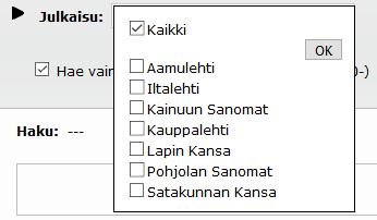 tehohaku on avattuna): Seuraavaan taulukkoon on kerätty tarkemmat kuvaukset kaikista hakupalkin hakuun liittyvistä toiminnoista: Julkaisu Klikkaamalla