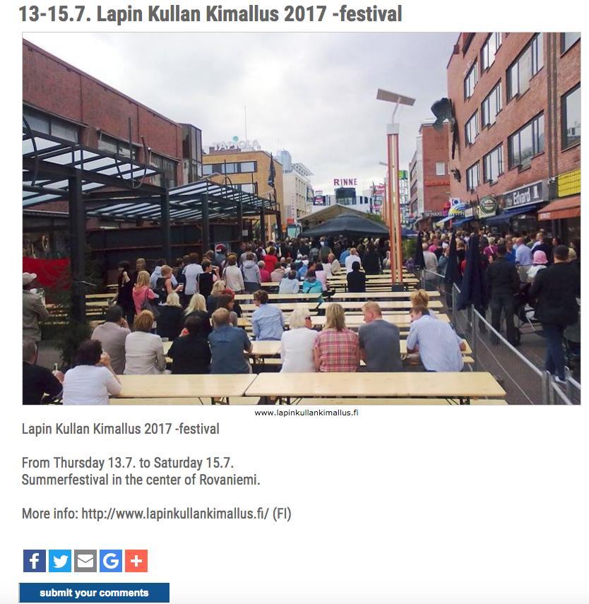 8 Tapahtumatiedot Sivuillamme on kuntakohtaiset tapahtumaluettelot, joista klikkaamalla pääsee tutustumaan tapahtumaan paremmin. Nämä löytyvät kohdasta CITY INFO / KUNTA / EVENTS.