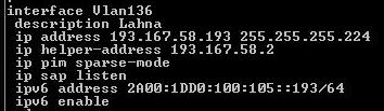 5 Seuraavaksi C3750-kytkimeen piti käynnistää ipv6 unicast routing sekä antaa tarvittaville aliverkkojen vlan interfaceille ipv6-osoitteet (esim.