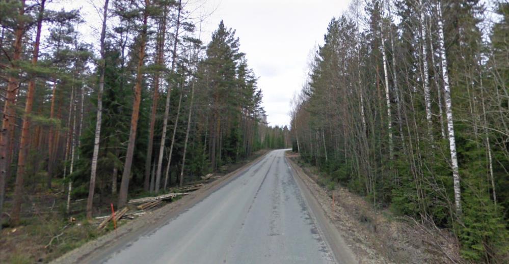 Kesäisin tien viertä kävely onnistuu, mutta talvella lumien tultua tiellä voi paikoitellen olla ahdasta. (Paikkatietoikkuna 2012.) Kuva 16.