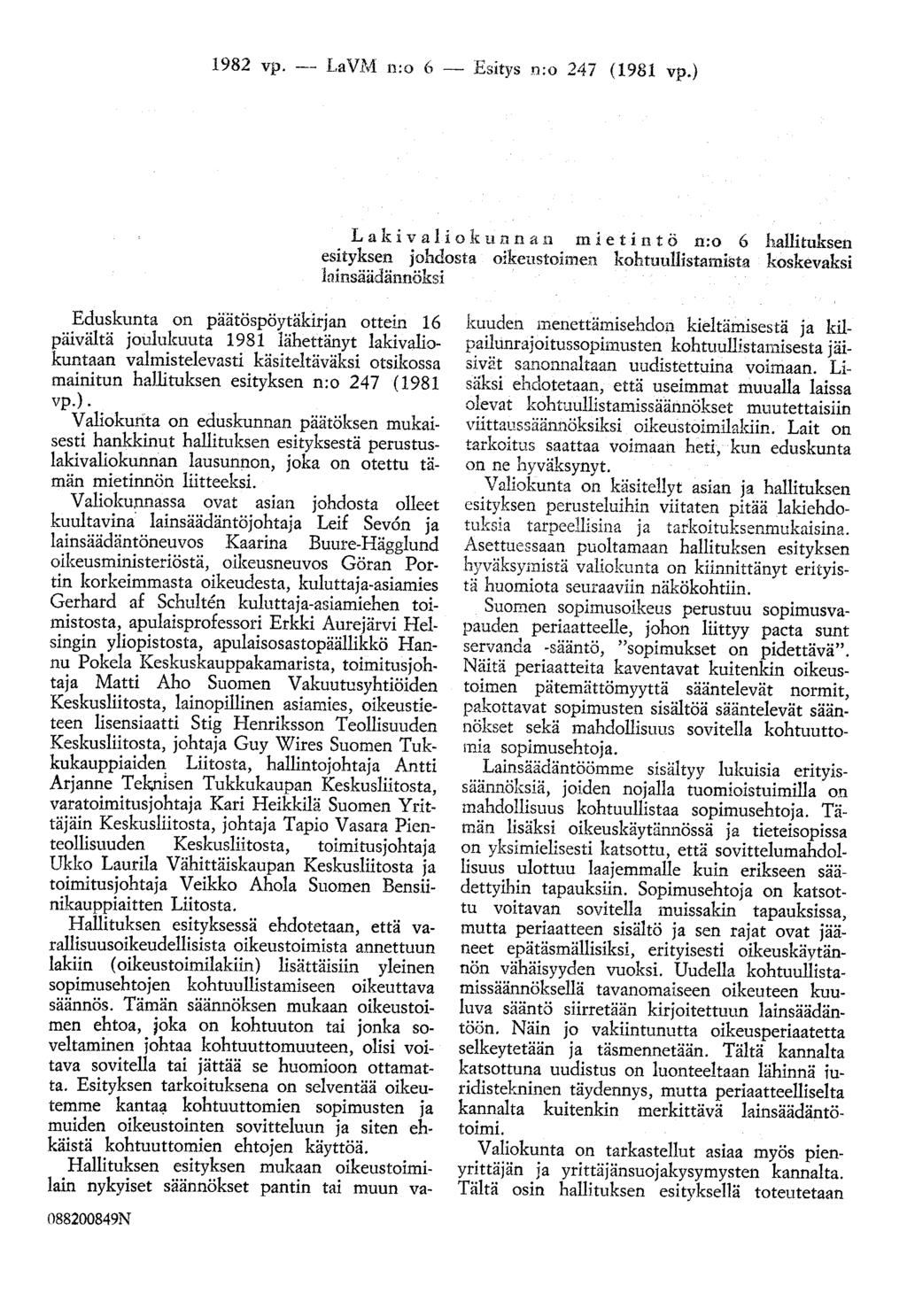 1982 vp. -- LaVM n:o 6 - Esitys n:o 247 (1981 vp.