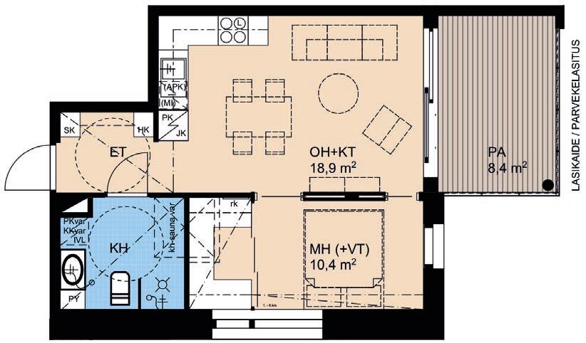 Rakennuttaja pidättää oikeuden muutoksiin. 2h+kt 38,5 m 2 2h+kt 38,5 m 2 A2 1.