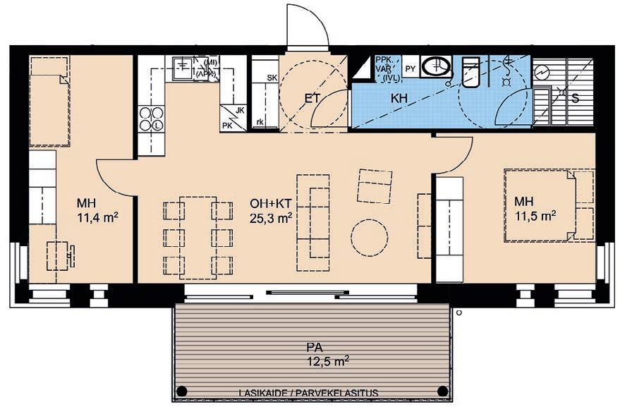 3h+kt+s 61,5 m 2 Rakennuttaja pidättää oikeuden muutoksiin. 3h+kt+s 61,5 m 2 A7 2.