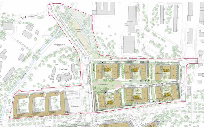 Katualue muutetaan osaksi puistoa. Hyttnerinkatu poistettiin ja korttelin sisäosa osoitettiin yhteispihaksi (yp).