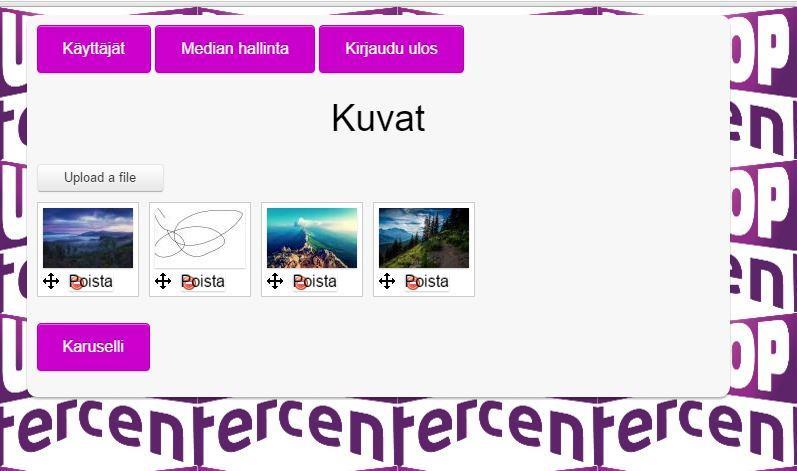 KUVIO 7. Käyttäjän lisääminen. Kuvien lisäämistä varten luotiin sivu, josta käyttäjä pystyy lisäämään ja poistamaan kuvasisältöä sivustolta (kuvio 8).