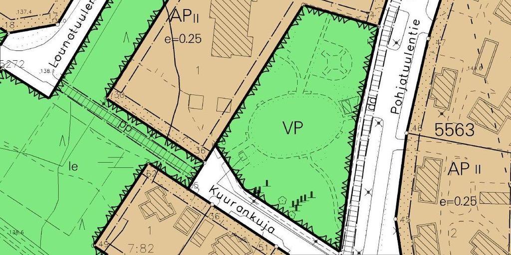 Tontti 17-5562-1 on asuinpientalojen korttelialuetta AP, kerrosluvulla II (kaksi) ja tehokkuusluku e=0.