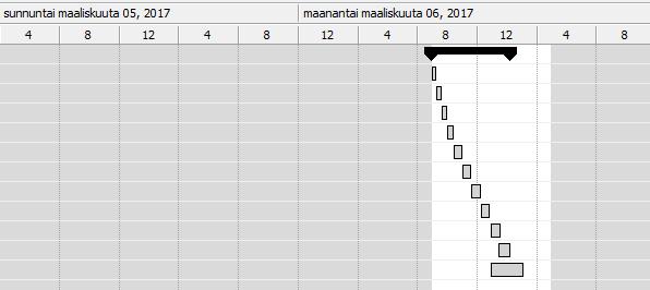 päivittäiset työvaiheet käytössä olevan työntekijämäärän mukaan. Voidaan käyttää töiden suunnittelussa pitkällä aikavälillä.