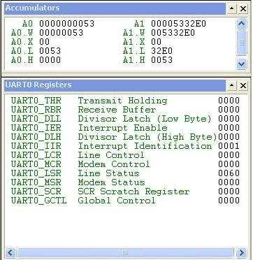 39 Kuva 15. Näkymä akkujen ja UART0-rekistereiden arvoista. Rekisteri-ikkunoiden lisäksi VisualDSP++ 5.0:ssa on paljon muita sovelluksen virheentestauksessa hyödyllisiä ikkunoita.