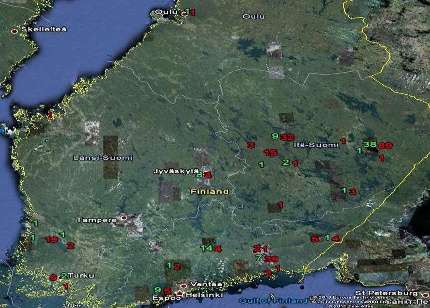 Tarastenjärven jätteenkäsittelykeskuksen lokit 1998-214 - 215 Juvaste, Koskinen 78 Kuva 6.7 Mistä selkä- ja harmaalokit Tarasteelle tulivat?