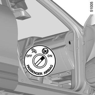 LASTEN TURVALLISUUS: etumatkustajan turvatyynyn toiminnanesto ja -sallinta (3/3) 1 2 Toimintahäiriöt Mikäli etumatkustajan turvatyynyn (airbags) kytkentä- ja toiminnanestojärjestelmässä on häiriöitä,