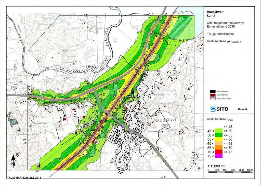 Rautatien melualueet, Oitin melu ja tärinäselvitys Liite 7 Ote selvityksestä, tie- ja raideliikenne, ennustetilanteessa 2030,