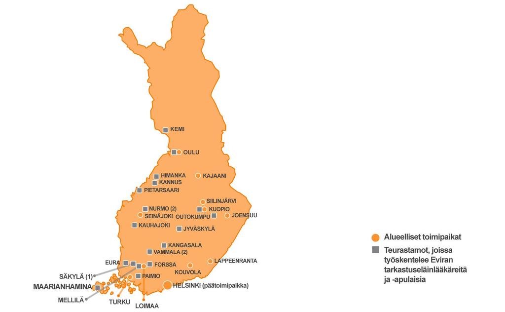 Eviran toimipaikat Evirassa työskentelee noin 750