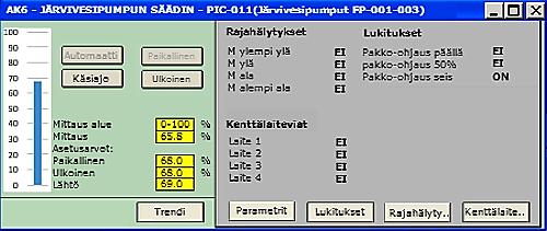 24 - Kenttälaiteviat toiminto ilmoittaa mahdollisista laitevioista. Kenttälaiteviat-näppäimestä selviää laitteiden vika ja vian koodi - Trendi (lyhyeltä aikaväliltä) näyttää säätimen mittauksia.