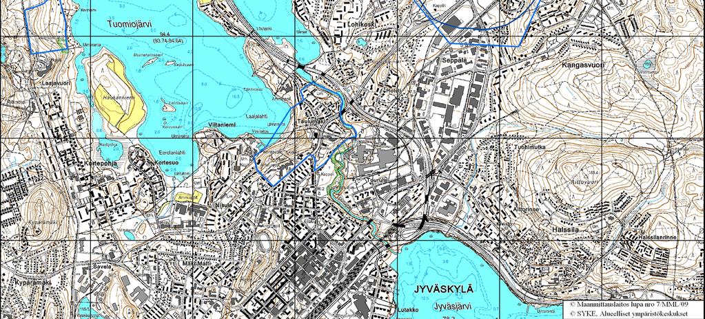 Sijaintikartta, Kankaan paperitehtaat, Jyväskylä Kohdealue Mittakaava 1:25000 Ruutujako 1 km