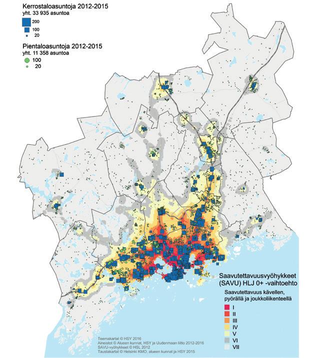 lä sijoittui vuosien 2012 2015 tuotannosta 68 prosenttia (30 750 asuntoa) (kuva 43).