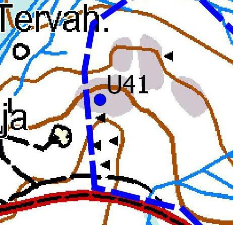 Turbiinipaikka 1 (U41) Kasvillisuuskuvaus: Kanervatyypin (CT) kuivaa kalliokangasta, jossa kasvaa 3 7 metriä korkeita mäntyjä.