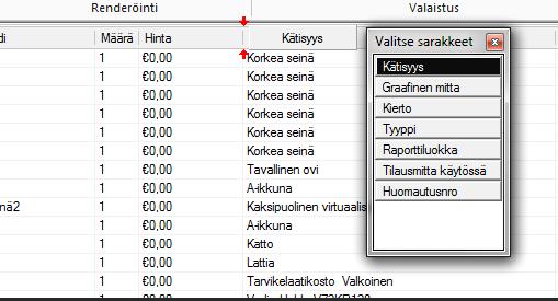 85 Lisätäksesi Kalusteluetteloon sarakkeen valitse ja raahaa haluamasi sarake kalusteluettelon