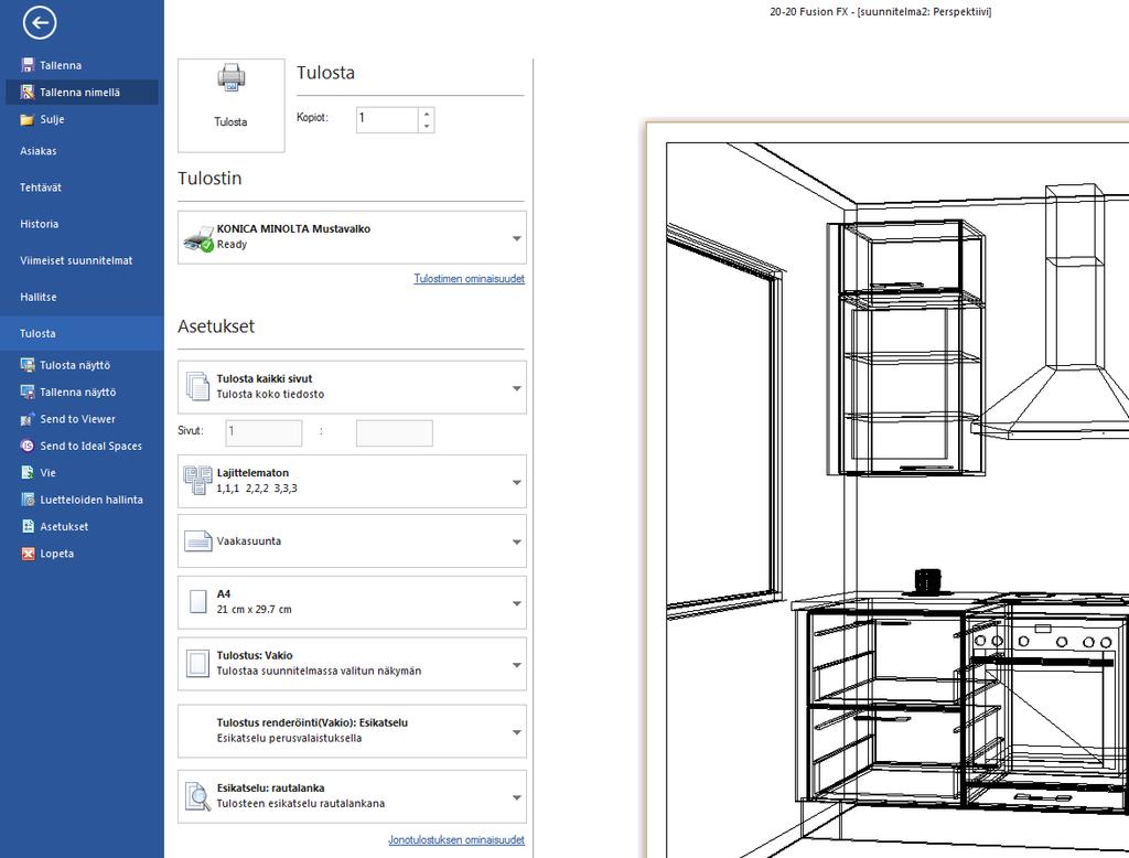 Voit tulostaa suoraan pdf tiedostoksi valitsemalla tulostimeksi Luo PDF.