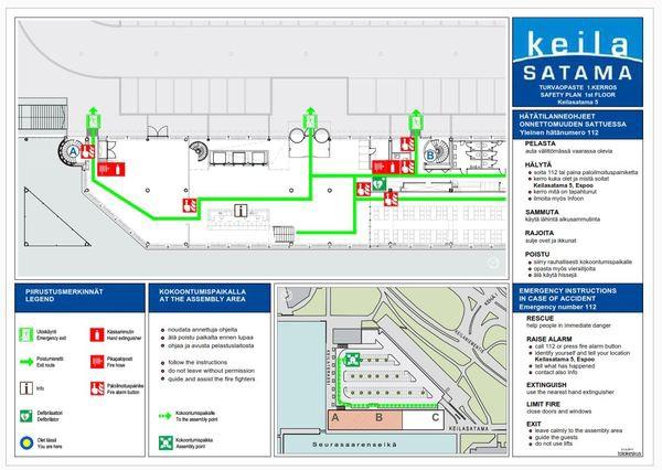 Sivu 14 / 44 3. Rakennuksen turvallisuusjärjestelyt 3.1. Turvallisuuskartat Turvallisuuskartat ovat opastepiirustuksia, joihin on merkitty hätätilanneohjeiden lisäksi turvallisuuteen liittyviä tietoja.