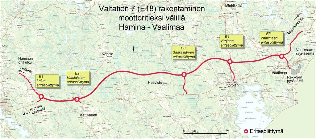 E18 HAMINA VAALIMAA MOOTTORITIEN TIELINJA