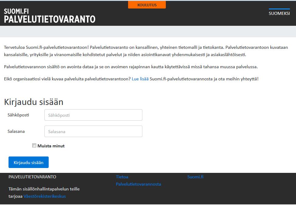 PTV:n käyttöliittymä Kirjautuminen PTV:n ylläpitokäyttöliittymään Tuotanto-PTV:hen kirjaudutaan: https://palvelutietovaranto.suomi.