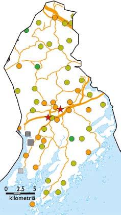 6.8 Kirkkonummi Kyrkslätt Typenoksidit Hiukkaset Rikkidioksidi Hiilimonoksidi VOC-yhdisteet t % t % t % t % t % Energiantuotanto 87 16 13 11 350 96 Teollisuus 24 5 54 43 0,1 0,03 0,1 0,1 1 0,2