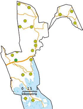 6.22 Ruotsinpyhtää Strömfors Typenoksidit Hiukkaset Rikkidioksidi Hiilimonoksidi VOC-yhdisteet t % t % t % t % t % Autoliikenne 63 88 3 25 0,1 3 195 100 23 42 Pienpoltto 8 12 9 75 3 97 32 58 (Puu) 4