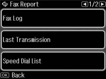 Fax Report (Faxraportti) faksitilassa Valikko Asetus Kuvaus Fax Log (Faxloki) Print (Tul.