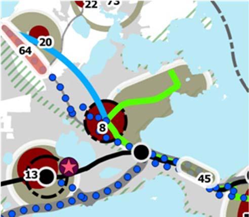 Kohdassa risteävät Raitiotien 1. ja 2. vaihe ja seudullinen runkobussi.
