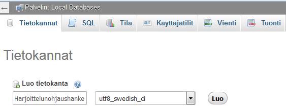 LIITE 1/1 Taulujen, indeksien ja viiteavaimien luominen phpmyadmin-ohjelmalla Tutustutaan