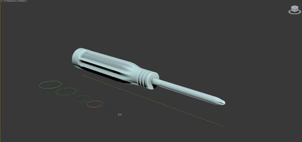 7 Kuva 4. Loft-menetelmällä tehty ristipäämeisseli, johon on käytetty kuutta eri muotoa. (Rgxb2002 2012.) NURBS-käyrät ovat erikoiskäyriä.