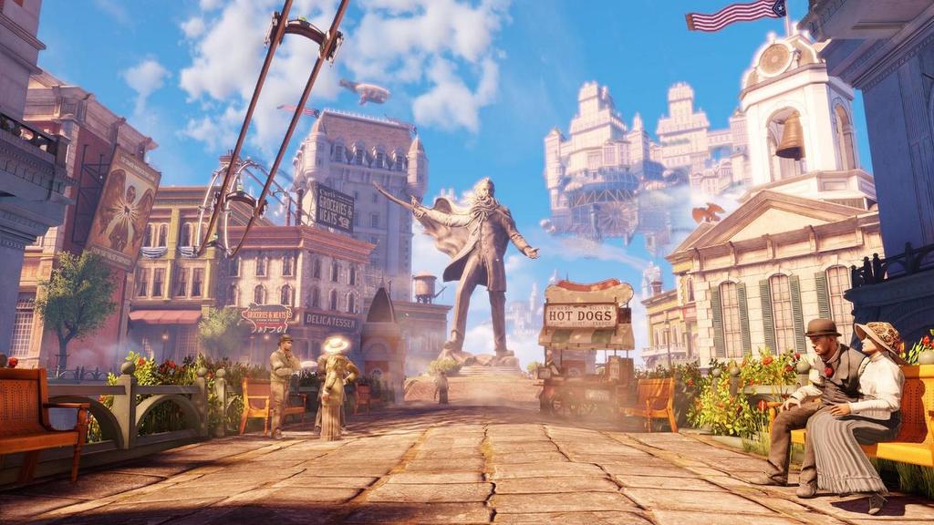 19 vanhentuneilta. Bioshock Infinite -pelin graafinen tyyli näyttää aika ajoin digitaaliselta maalaukselta.